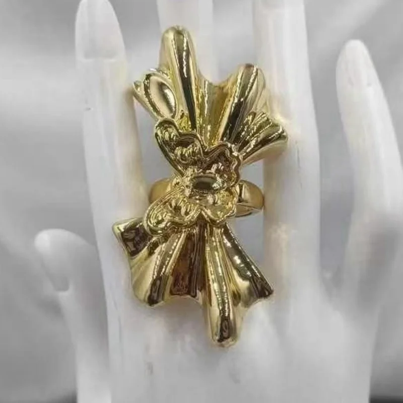 New Arrivals Oversized Gold Tone Statement Rings Bow Floral & Abstract Sculpted Designs Bold Retro Fashion Jewelry for Women