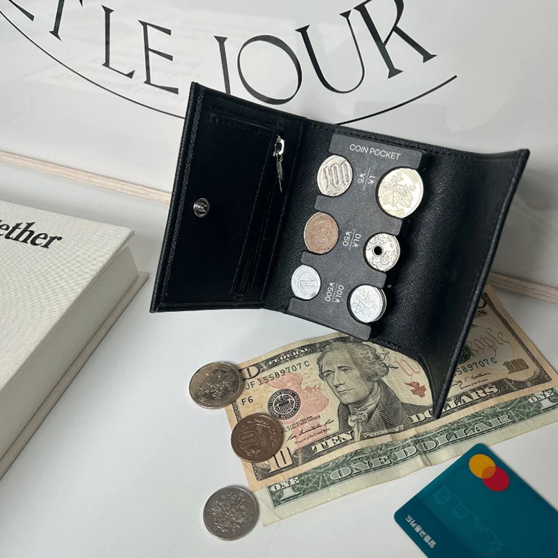 Multi-functional Colourful Portable 2-In-1 Coin Clip Organizer Small Wallet Loss Prevention Tri-fold Coin Purse Travel Card Case