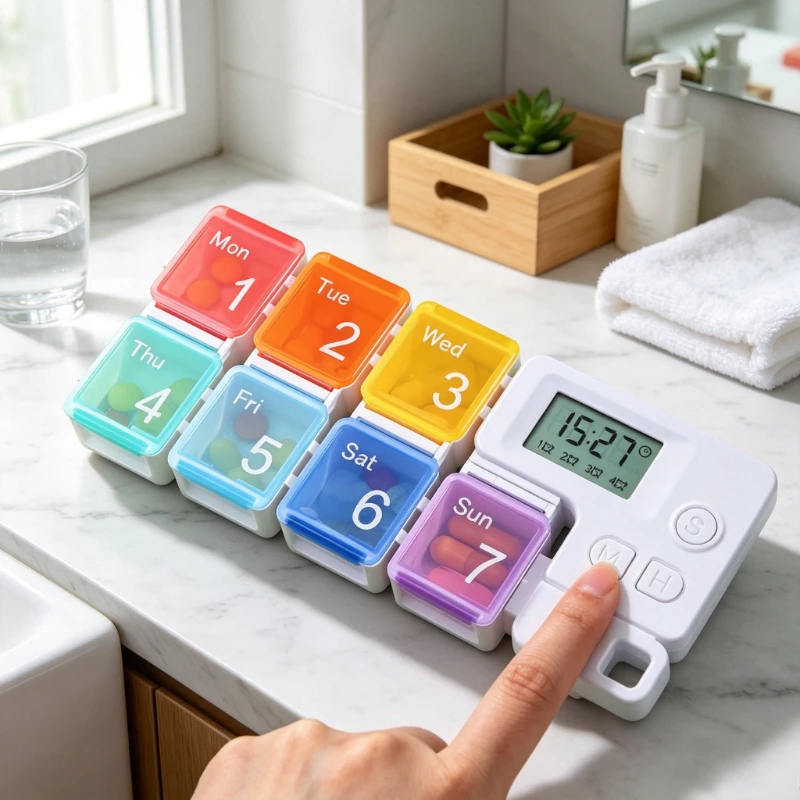 7 Compartment Smart Pill Organizer Voice Alarm Timer Detachable Portable Medication Reminder Box for Seniors Home 알약 보관함