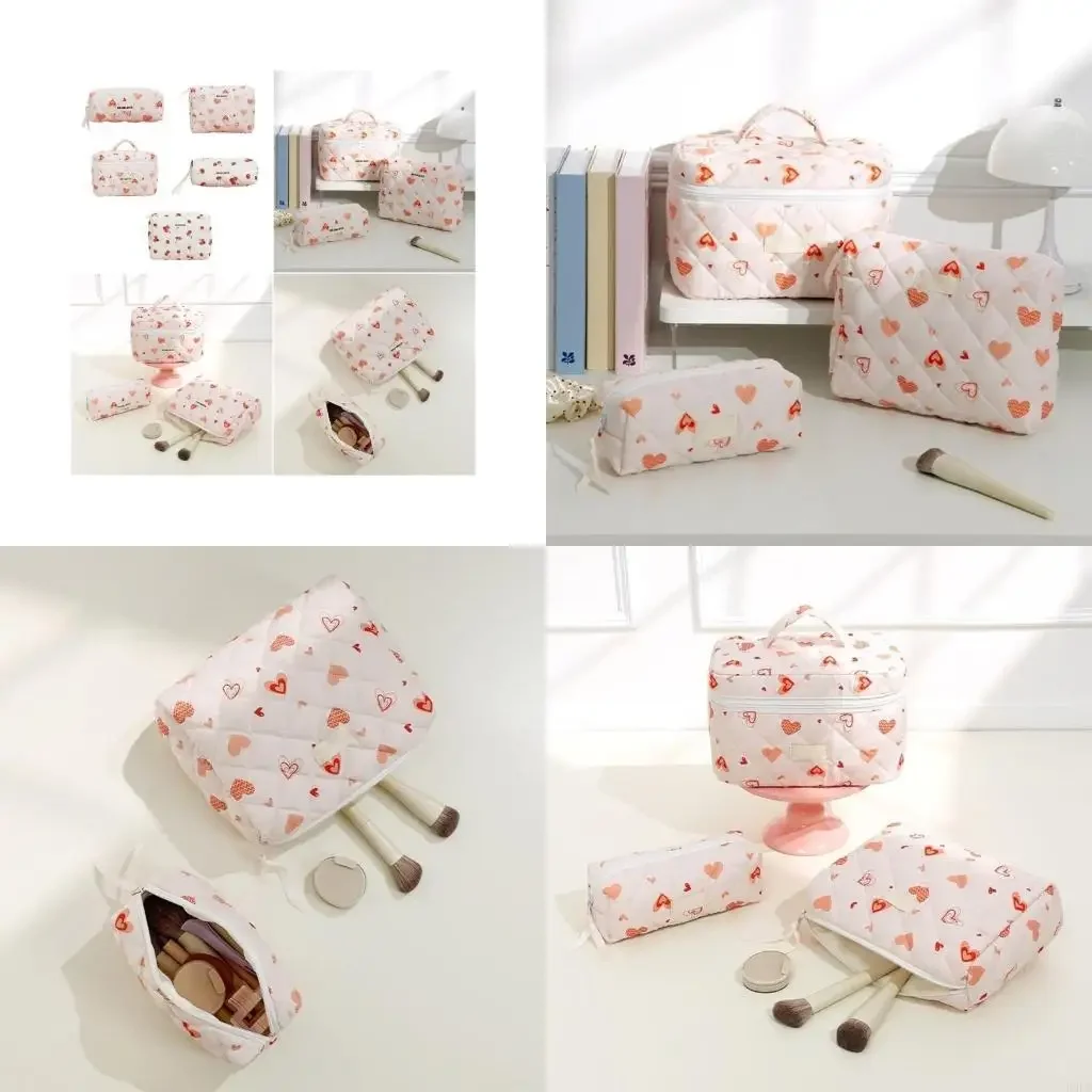 Stylish Heart Pattern Makeup Bag Spacious Organizers for Your Beauty Essential