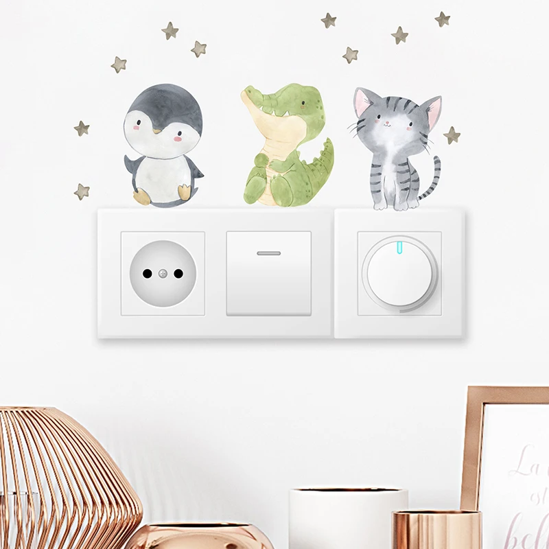 6 teile/satz Boho Farbe Nette Lächeln Cartoon Tiere Schalter Aufkleber für Wand Kinderzimmer Baby Kinderzimmer Wand Aufkleber Sterne wohnkultur – Detail 11