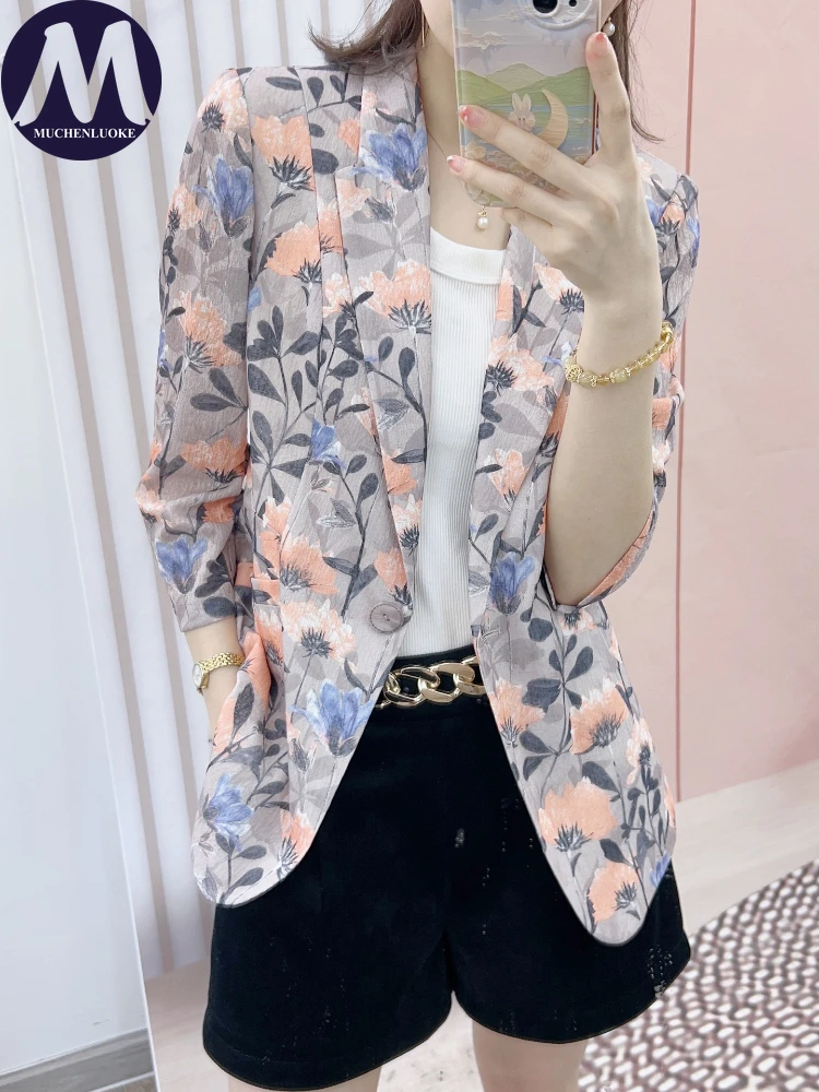 

Women's Long Sleeve Printing Blazer, Casual Coats, Korean Fashion, Slim Fit Women's Clothing, Spring, Autumn, New, 2023