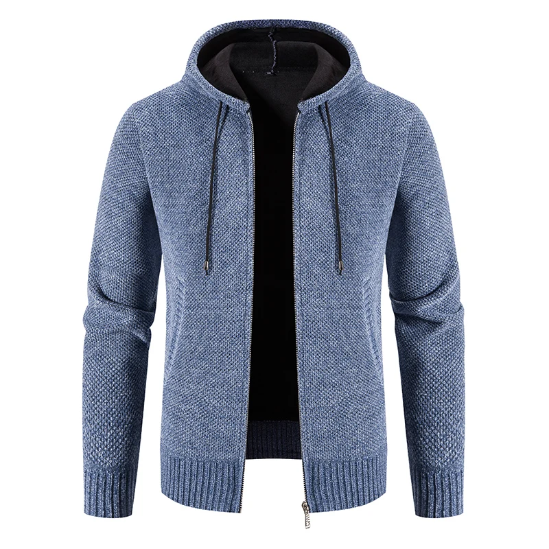 Winter Hooded Cardigan Men Zipper Sweatercoat Thick Warm Solid Knitted Sweater Cardigan Coat Men Hooded Causal Knit Outerwear