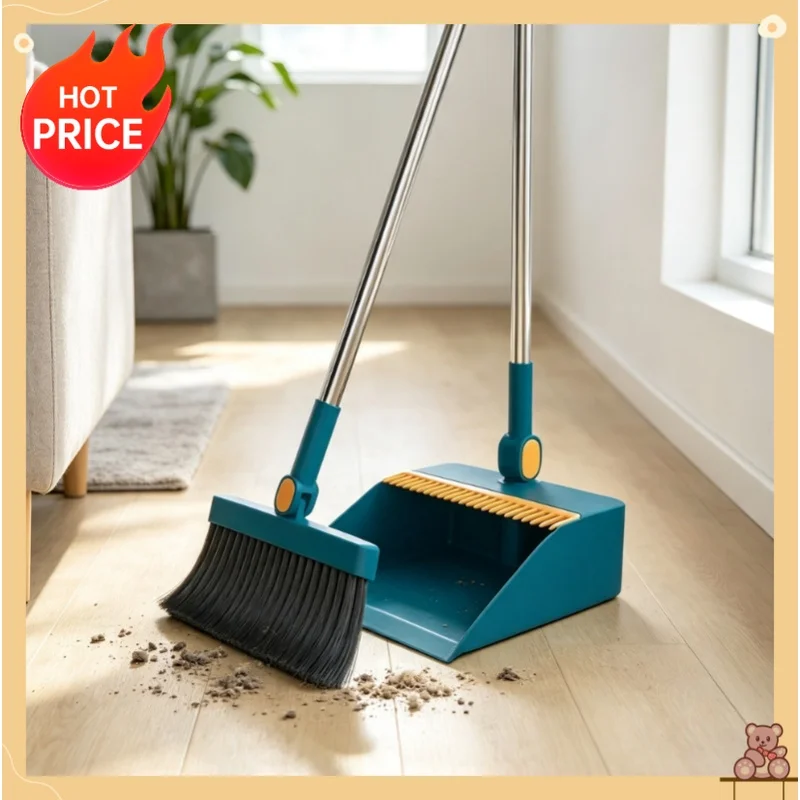 2PCS/Set Foldable Broom And Scoop Set Upright Dust Pan And Brush Set 180 Degree Rotation Dustless Floor Soft Brush Home