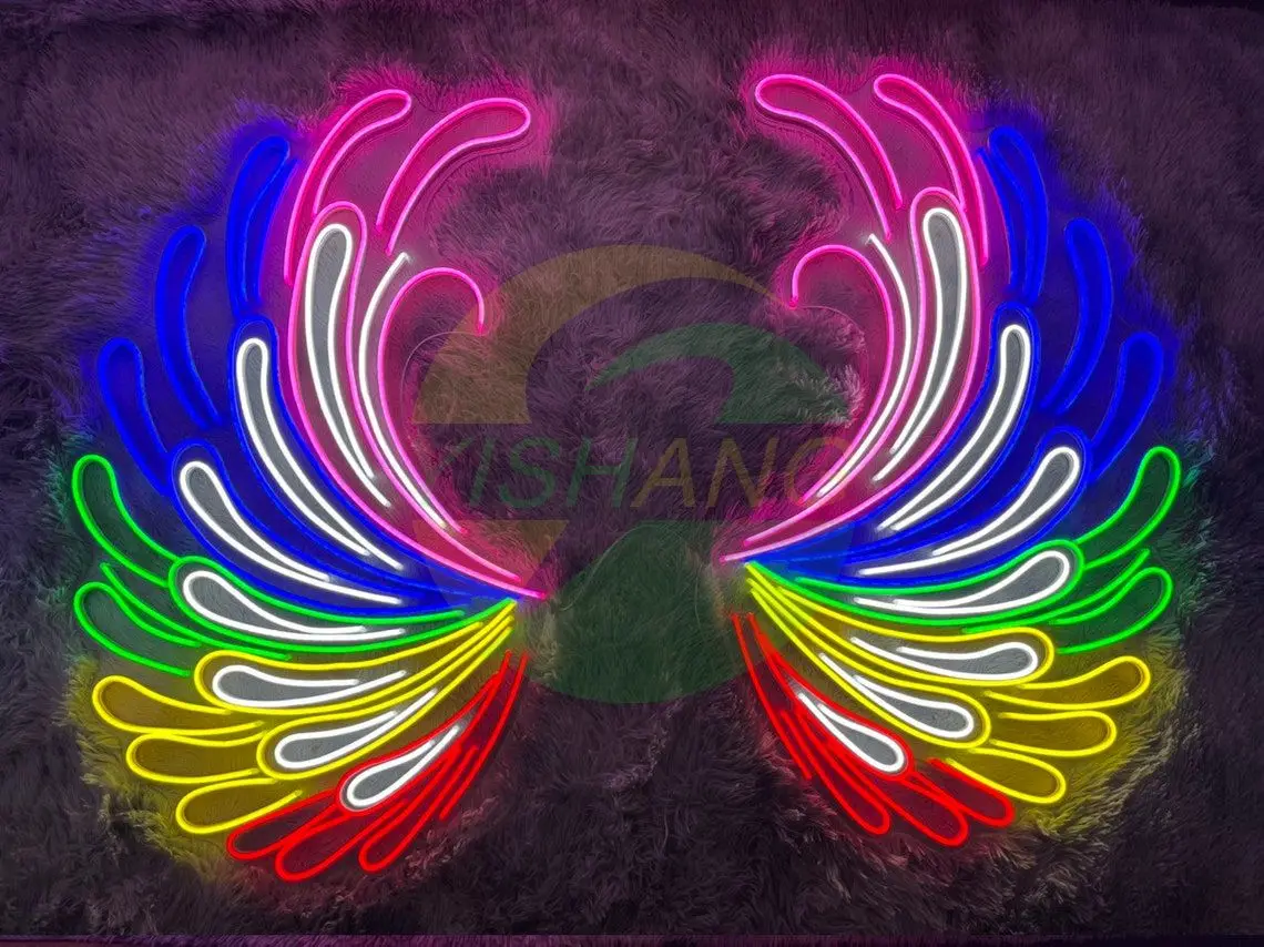 Angel Wings Neon Lights-Colorful Wings-Custom Neon Lights-Background Wall Decoration-Online Celebrity Background Wall Clock-in