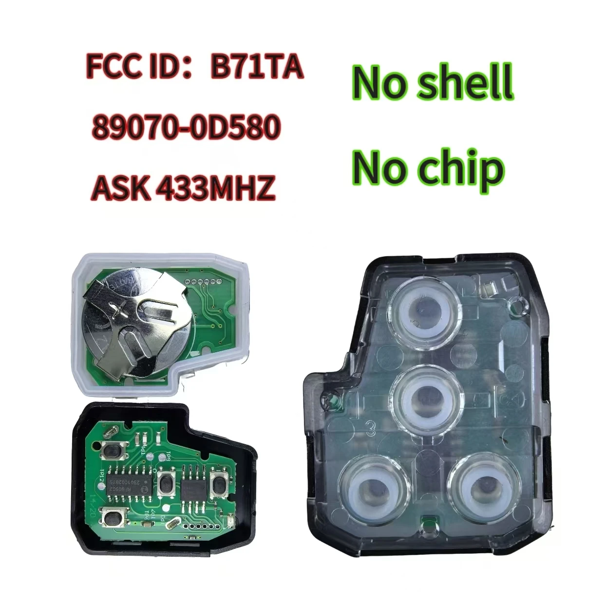 Jingxin FCC ID: B71TA 89070-0D580 433 MHz mit optionalen G/H/No-Chip-Fernbedienungen für Toyota Yaris Verso RAV4 2008-2015 Schlüssel/Gehäuse – Detail 13