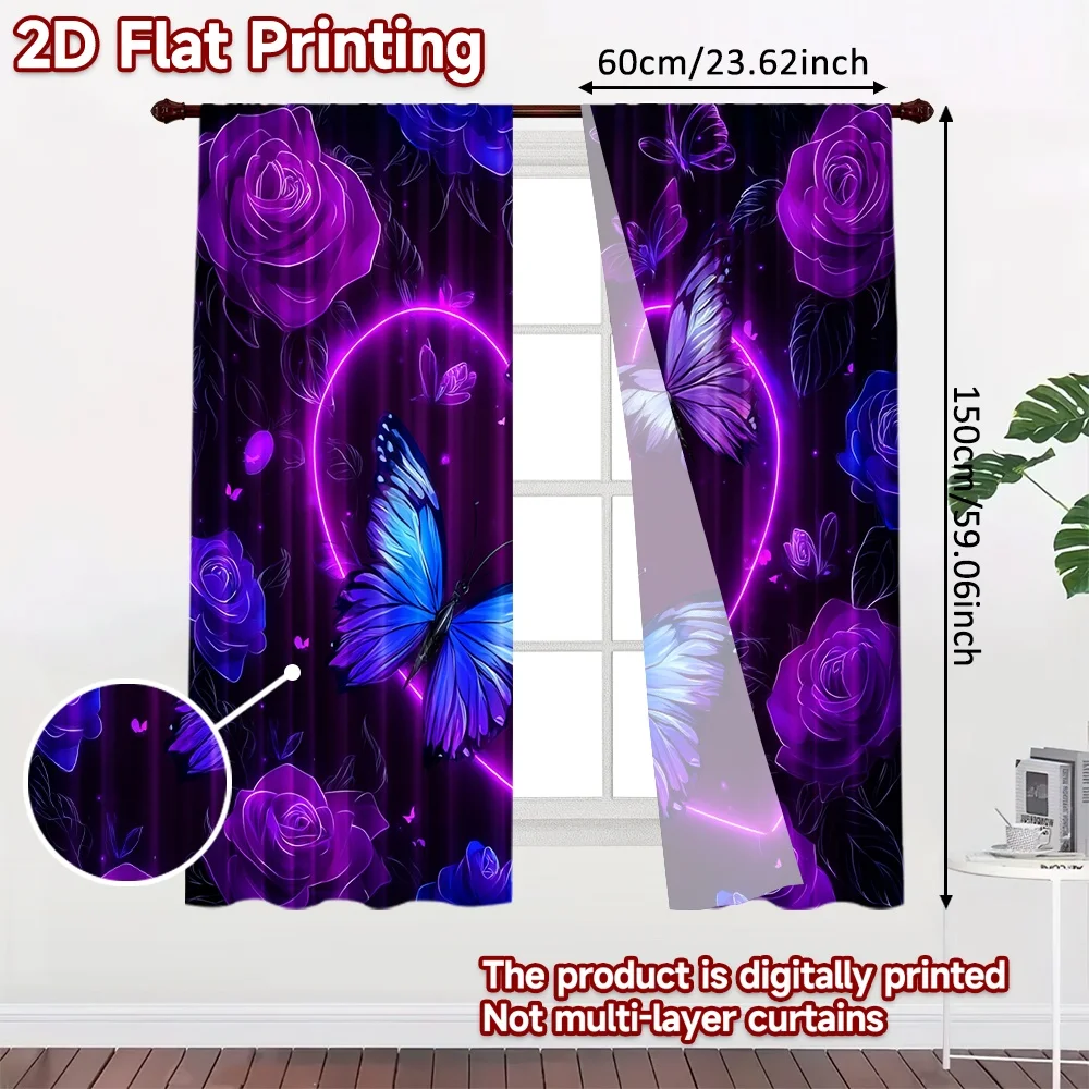 2D flat printing 2pcs Window Drapes Glowing Butterflies Fantasy Digital Printed Polyester Drapes Family Party Use for Event