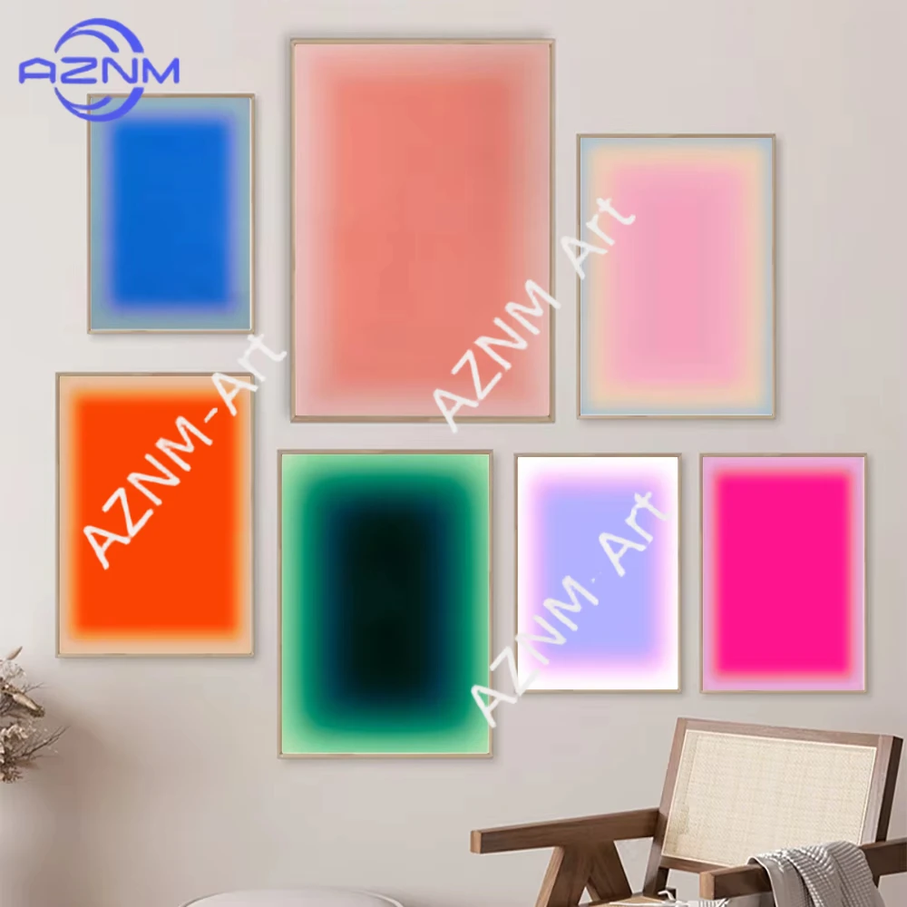 Póster de Arte Degradado Colorido, Aura Pastel Rosa y Naranja, Pintura en Lienzo, Cuadros de Pared Modernos, Decoración Estética para Habitaciones