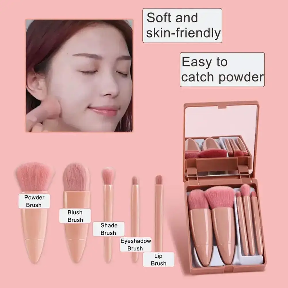 5Pcs Travel Size Makeup Brushes Set Mini Makeup Brushes, Small Complete Function Cosmetic Brushes Kit With Case And Mirror Perfe