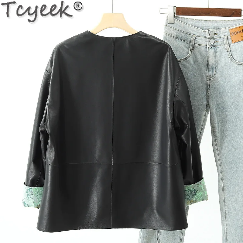 Tcyeek, chaqueta de cuero genuino para mujer, abrigos de piel de oveja auténtica 2024, ropa para mujer, chaquetas de primavera y otoño, ajuste holgado, Дубл,✪ка Ж Döncud