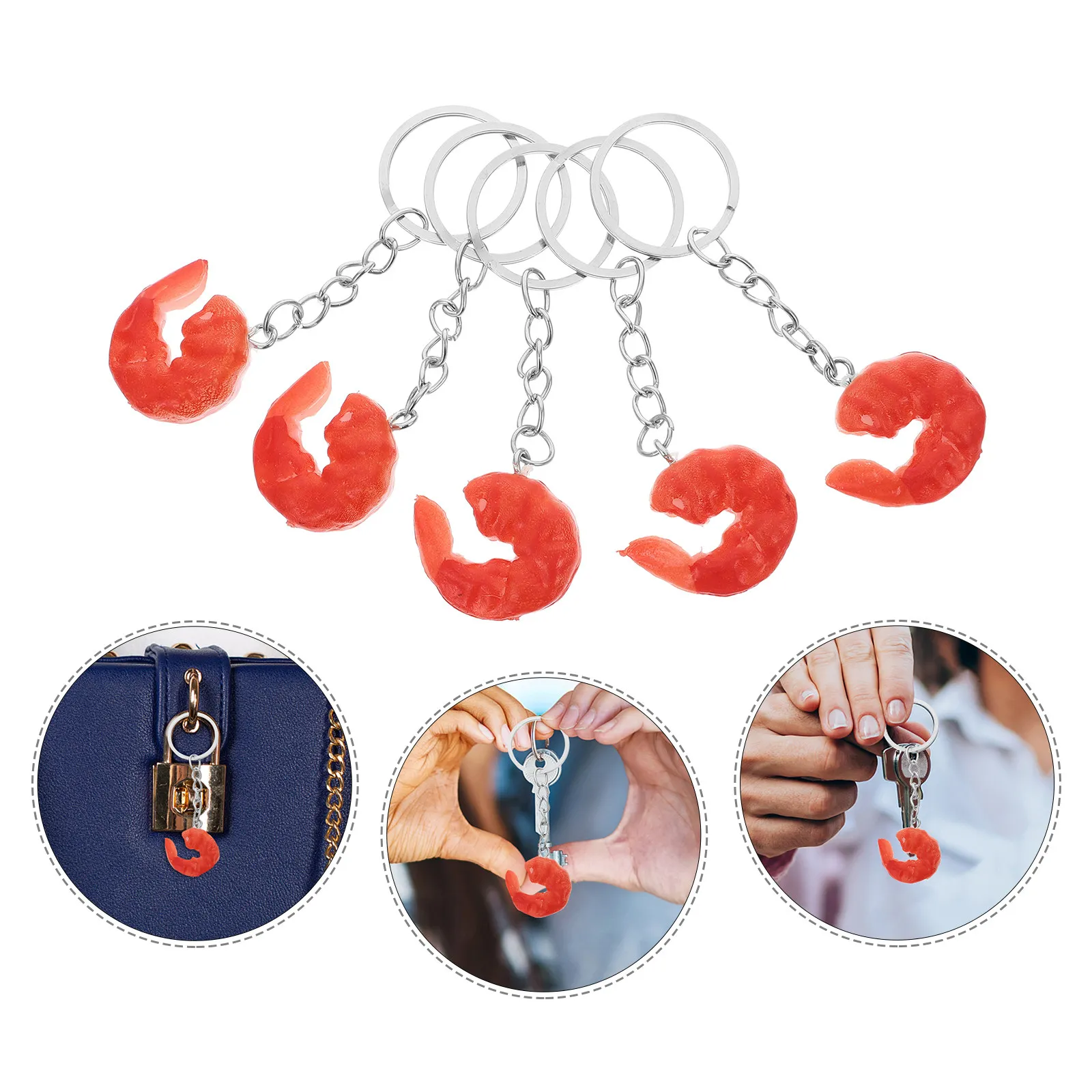 5Pcs Realistic Shrimp Keychain Set Lifelike Mini Food Charm for Handbag Purse Car Keys DIY Craft Decoration Sushi Ramen Theme