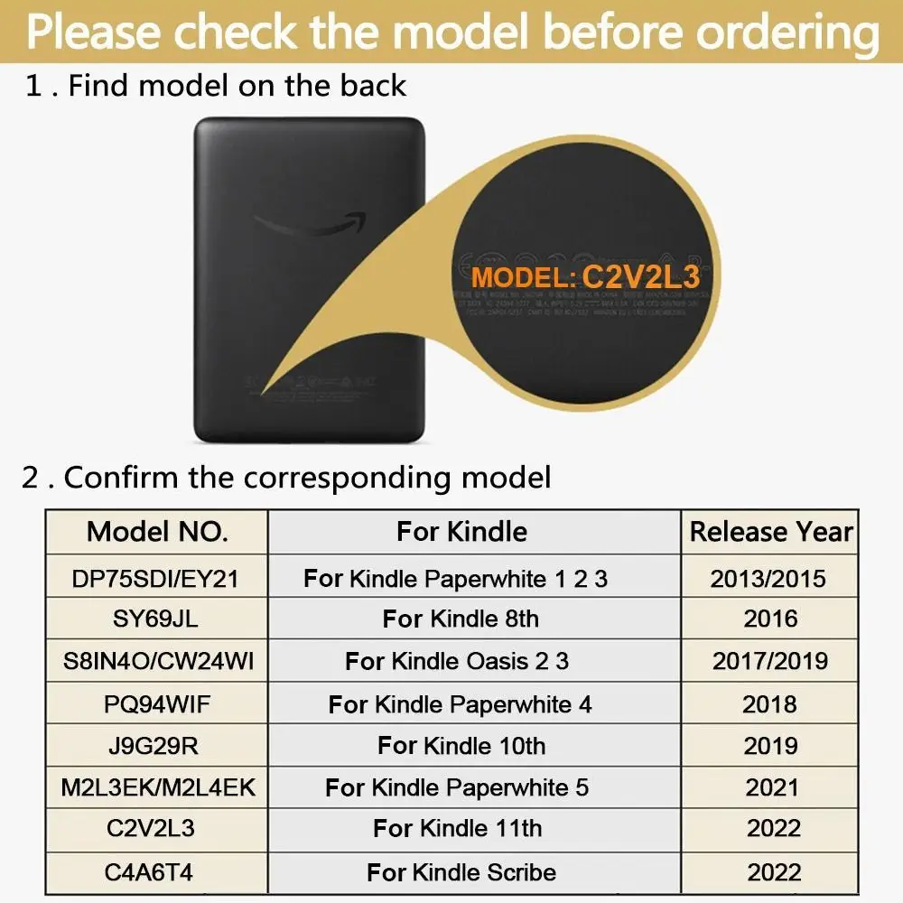 6 inch e-Reader Stand Case Auto Wake/Sleep PU Leather C2V2L3 Protective Shell Dual Hand Strap Shockproof Funda for Kindle 2022