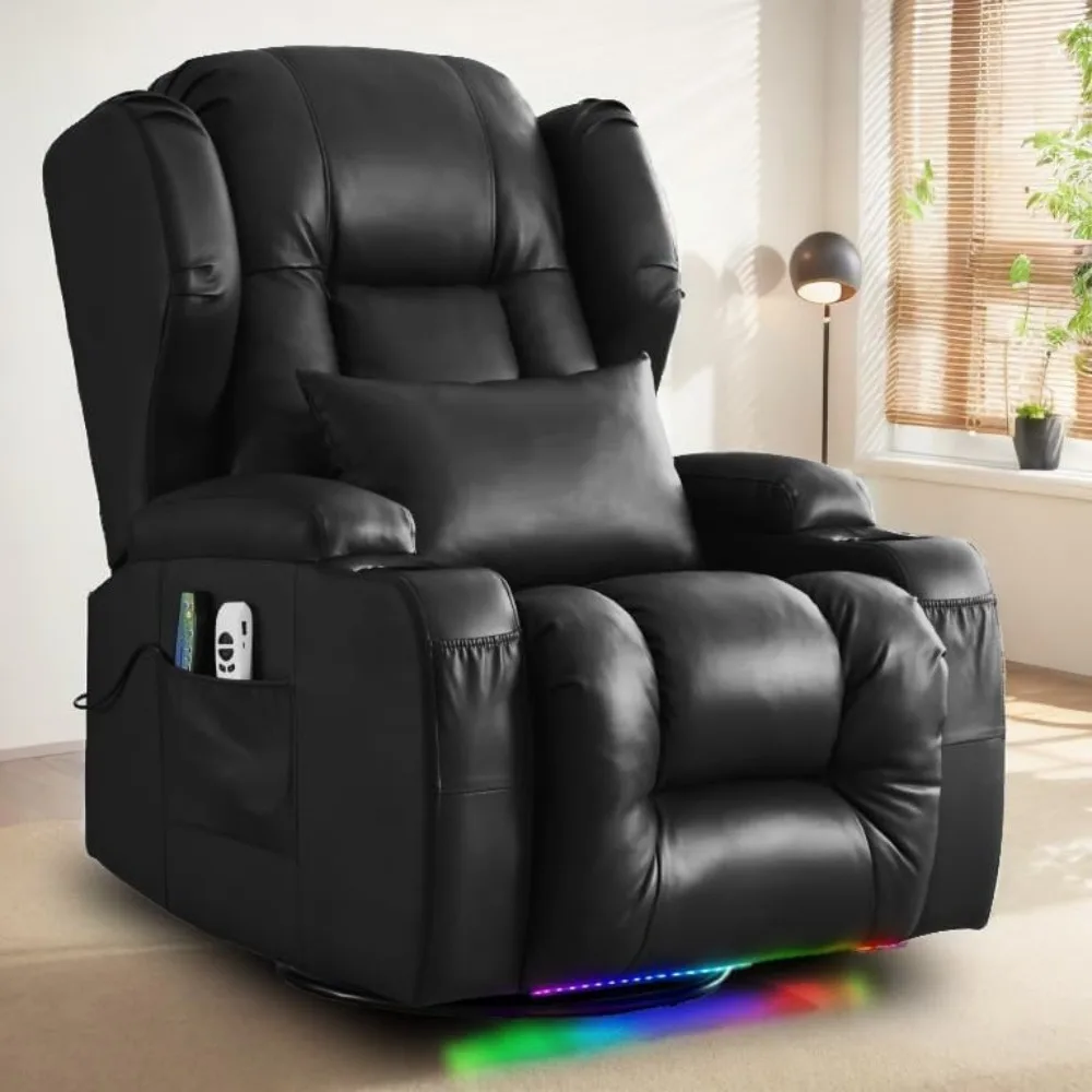 

Power Recliner Chair - Faux Leather Home Theater Seating Glider Reclining Sofa with Massage & Heat Swivel Rocker Recliner Chair