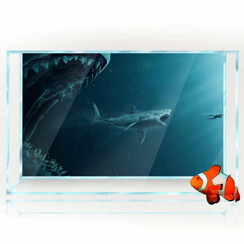 Aquarium Background Sticker -  Sea Beast Shark Diver HD Poster Decoration - for 5-60 Gallon Fish Tanks Reptile Habitat