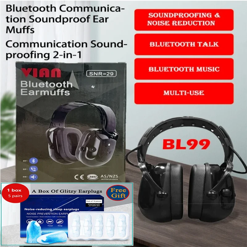 

Bluetooth Electronic Acoustic Noise Canceling Earmuffs, Hearing Protection/Snr 29 dB Approved for Outdoor Sports