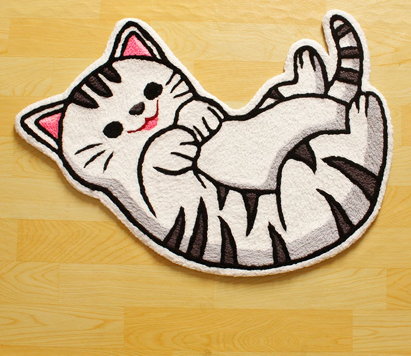 Creative Cartoon Cat Carpet Embroidery Irregular Bedside Carpet Thicken Floor Mat Doormat Bedside Blanket Cute Kid Bedroom Decor