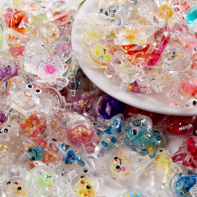 5-30pcs/lot Mixed Colorful Starfish Crab Seahorse Conch Shaped Acrylic Beads Pendants DIY Jewelry Making for Necklace Earrings