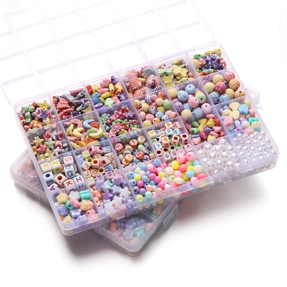780pcs/Box Mix Acrylic Spacer Beads with Imitation Pearl Beads Girls DIY Bead Set for Friendship Bracelet Jewelry Making Kits