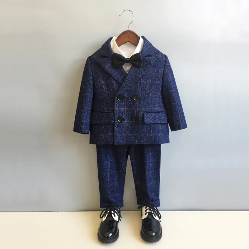 Autumn Winter Children Boys Formal Suit Kids Boys Wedding Suit 1-14Y Teenager Boy Blazer Vest Pant Suit Elegant Boys Kid Costume