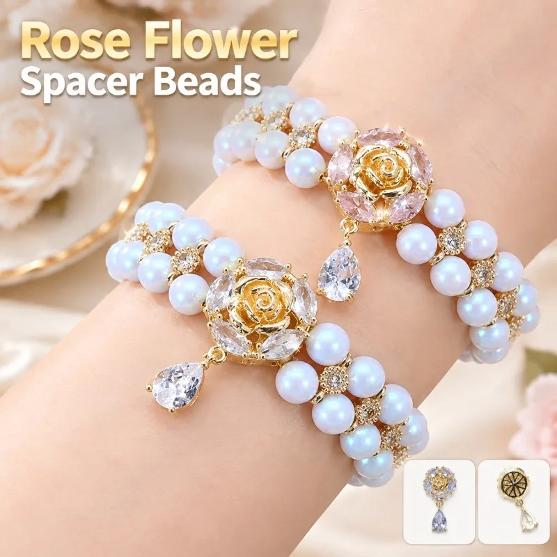 Crystal Rose Spacer Beads for DIY Jewelry Making Floral Loose Craft Granule Decorative Accessory Polished Blossom Component