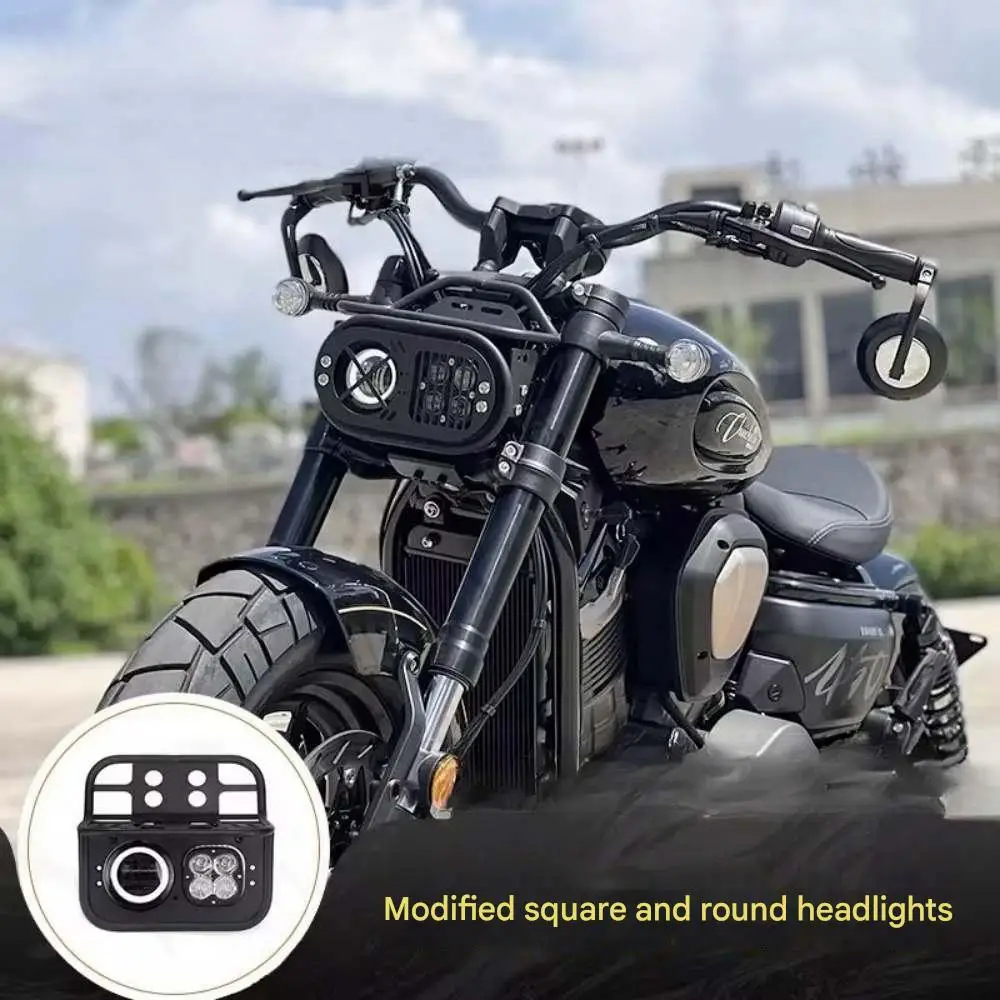 Motorcycle Retro Square Round Headlamp Fit Benda Dark Flag 500, Full Headlight Assembly Auxiliary Lighting Kit