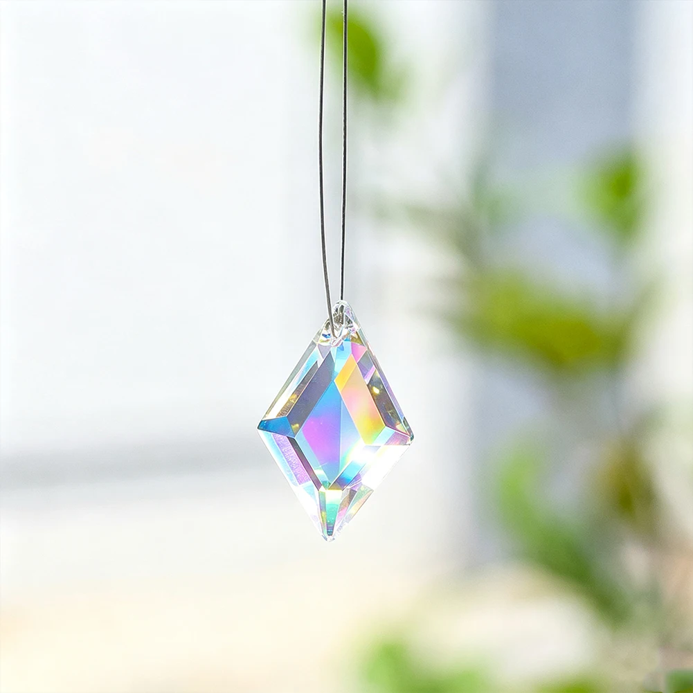 5pcs 38mm Rhombic Crystal DIY Suncatcher Wind Chimes Making Pendant Glass Prism Rainbow Maker Window Hanging Garden Party Decor