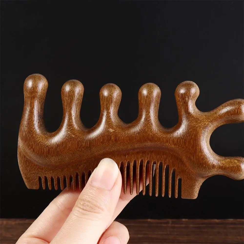 3 In1 Massage Comb Scalp Massager Multifunctional Green Wood Sandalwood Comb Handleless Wide-Tooth Anti-static Comb Women