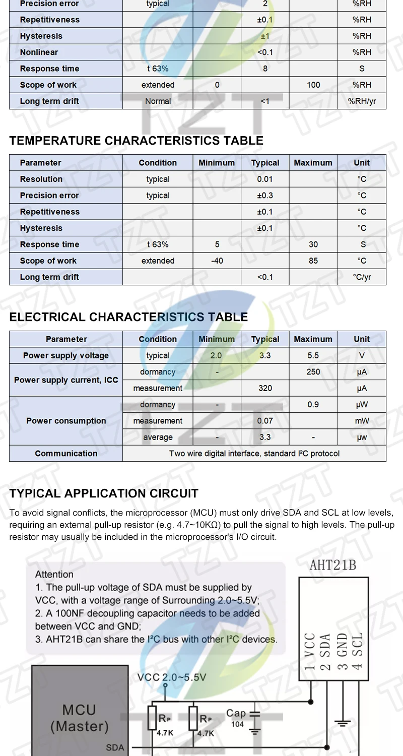 AHT10 AHT15 AHT20 AHT21B AHT25 AHT30 Hochpräzises digitales Temperatur- und Feuchtigkeitssensor-Messmodul mit I2C-Kommunikation – Detail 6