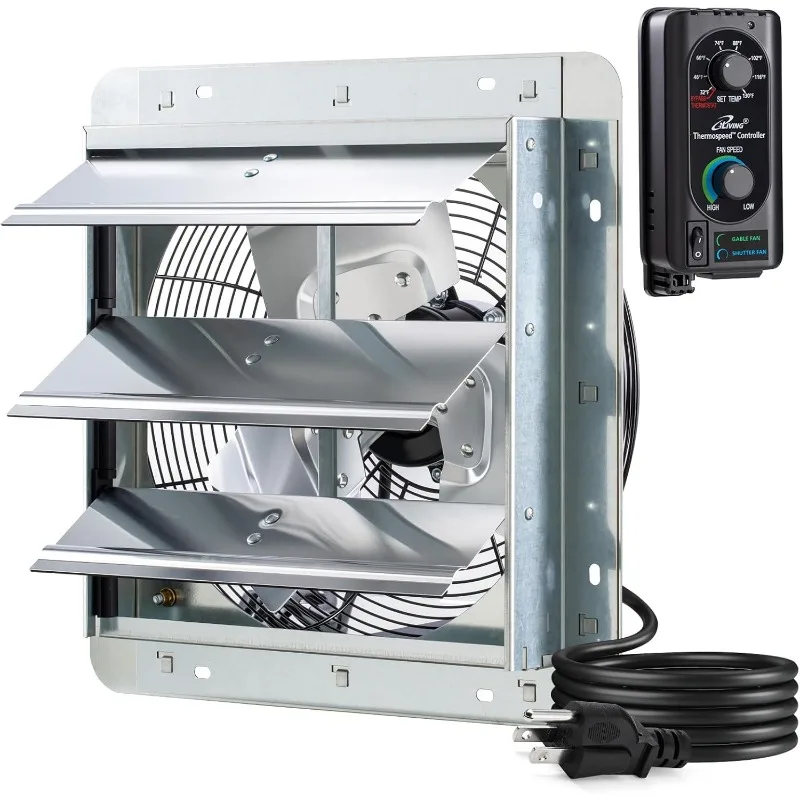 

12" Wall Mounted Shutter Exhaust Fan, Automatic Shutter, with Thermostat and Variable Speed controller, 0.6A, 960 CFM, 1