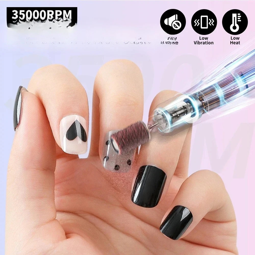 Juego de Taladro Eléctrico Recargable para Uñas de 35000 RPM, Lima Pulidora Profesional para Uñas, Kit de Accesorios para Herramientas de Manicura