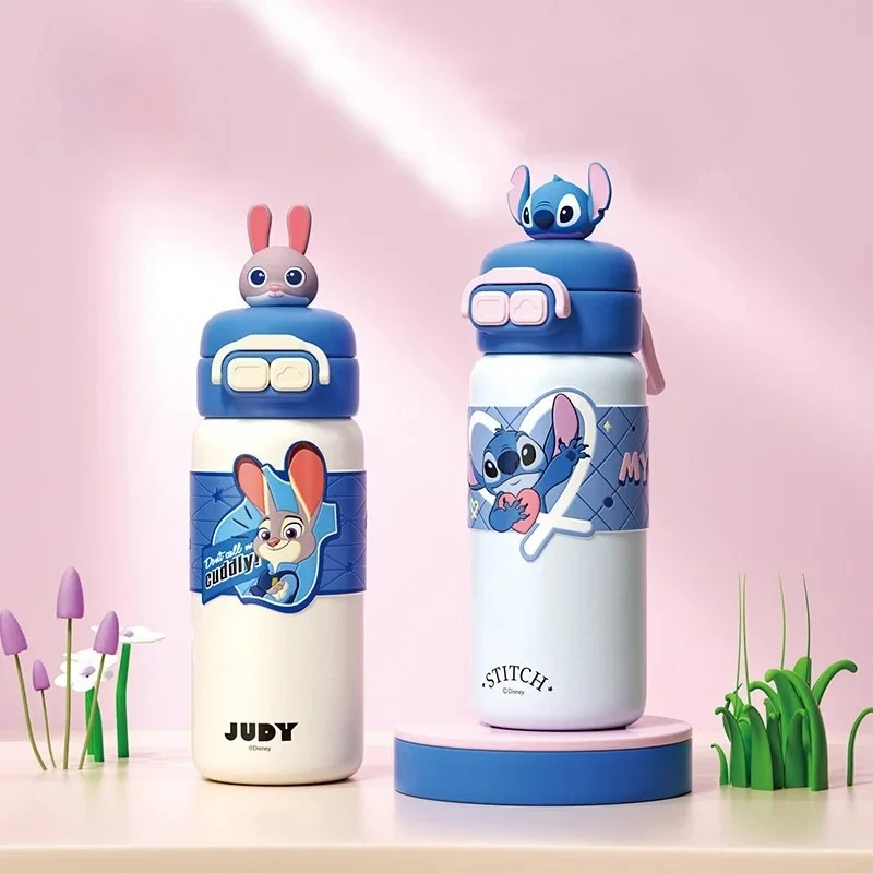 

Stitch Mickey Mouse Children Insulated Cup 500ml Food Grade Straw Water Bottle Primary School Students Winter Creative Cartoon