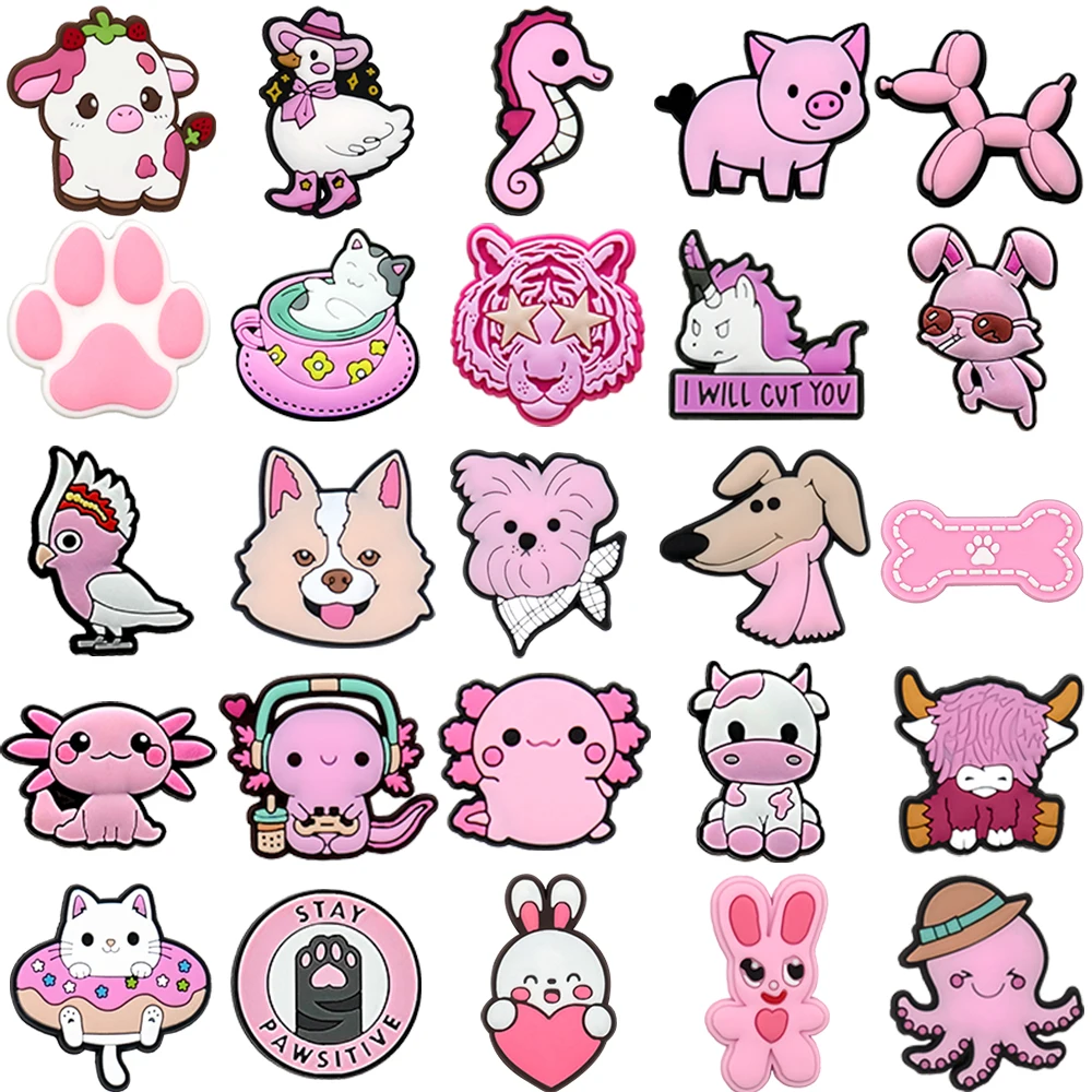 

1/25PCS Pink Animal Shoe Charms Cute Pig Duck Dog Birds Shoe Decorations Accessories for Women Men Kids Clog Buckle Gifts