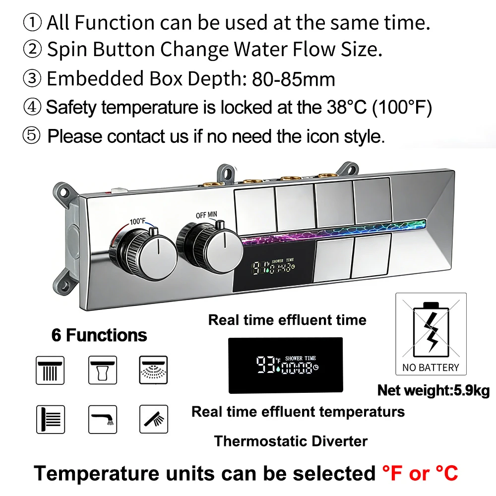 M Boenn Chrome Shower System Set Display Screen Thermostatic Mixer Bathroom Shower Faucets Ceiling 20 Inch Shower Head Rainfall