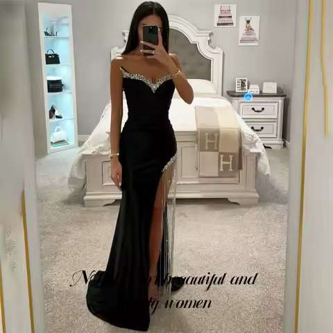NFYN Black Mermaid Special Occasion Dress Sequins Formal Dress Gown Sweetheart Evening Dress with High Side Split Customized
