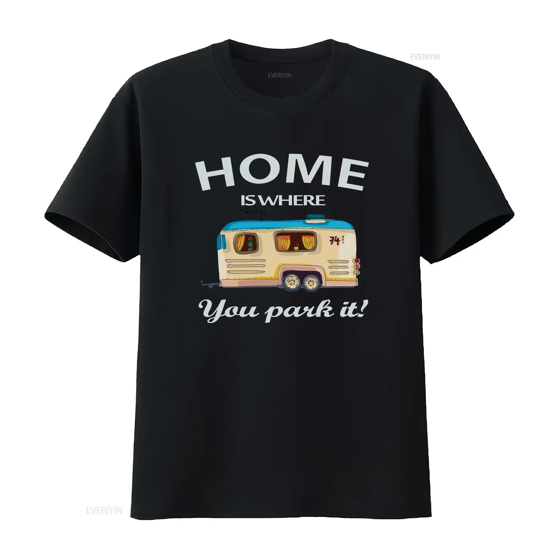 Home Is Where You Park It Caravan Funny Mens Cotton T Shirt Top vintage Washed streetwear fashion Soft Comfortable Versatile