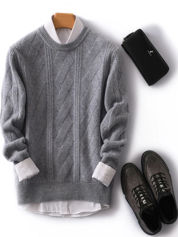 Thickened Pure Wool Half High Collar Sweater Men's Overhead Knitted Woolen Sweater Warm Double Threaded Large Size Cashmere S...