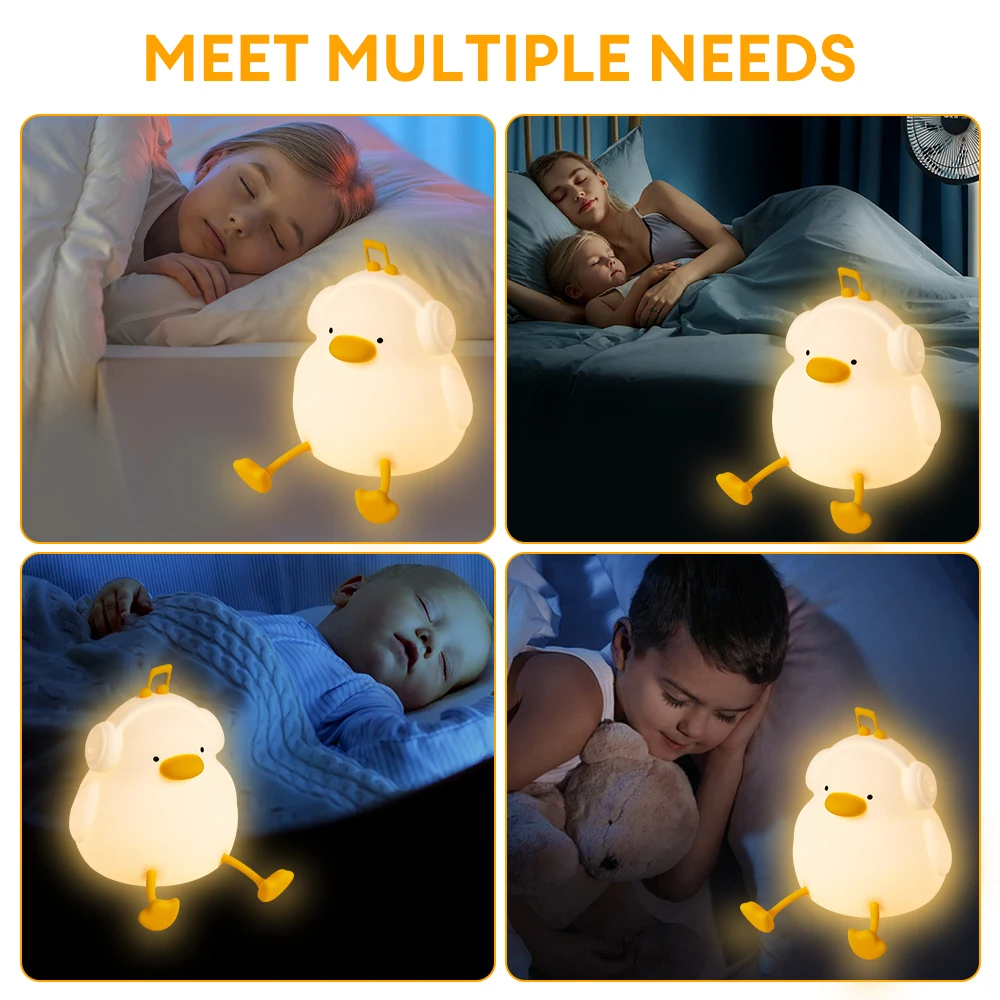 LED Touch Sensor Duck Light Rechargeable Baby Nursery Light Silicone Pat Light Animal Lamp Dimming Bedside Light Birthday Gift