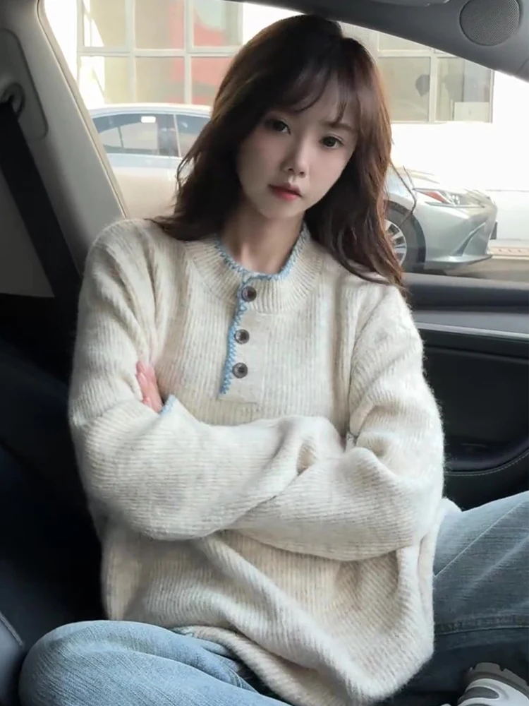 

Мягкий уютный мужской вязаный свитер ручной работы с воротником хенли, осенний, с цветовыми блоками, премиум-класса, повседневный топ