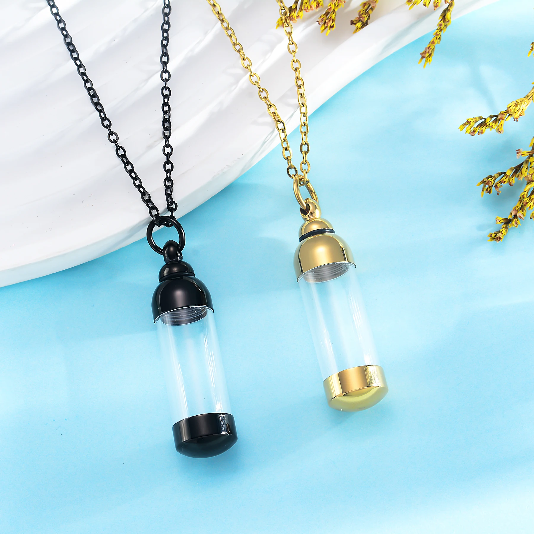 Stainless Steel Acrylic Cremation Urn Pendant Ashes Holder Memorial Pendant Necklace with Chain Keepsake Jewelry