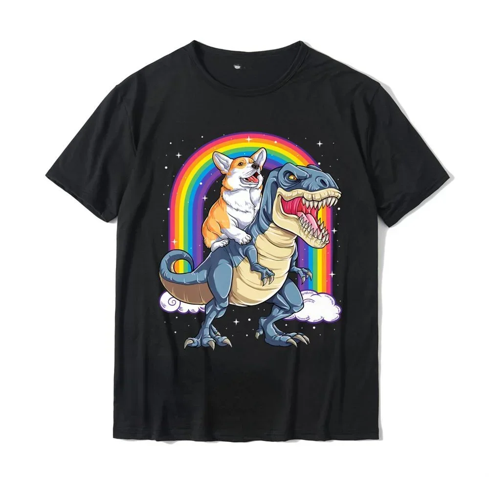 Corgi Riding Dinosaur T Rex Funny Space Galaxy Rainbow Gifts Premium T-Shirt Latest Man T Shirts Tops & Tees Group