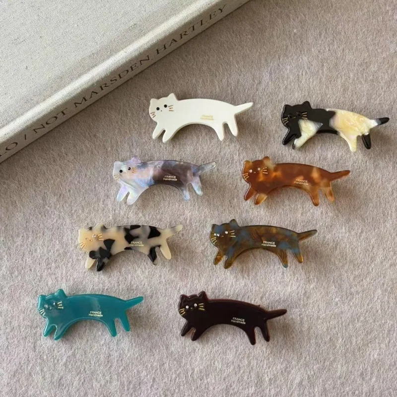 고양이 머리핀 아세테이트, 여성용 귀여운 동물 앞머리핀, 소녀들을 위한 달콤하고 귀여운 사이드 헤어핀