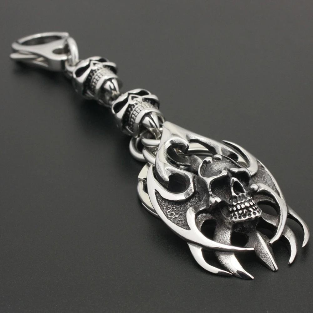 

Unique 316L Stainless Steel Huge Tribal Tattoo Blade Skull Mens Keychain 6H001KC-3P3