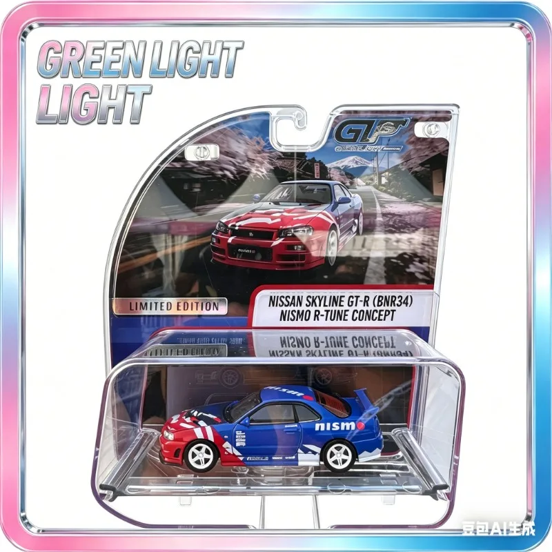 

2026 HEC Model Exhibition debuts a limited edition GREEN LIGHT 1:64 Nissan GT-R R34 NISMO R-Tune Concept alloy car model.