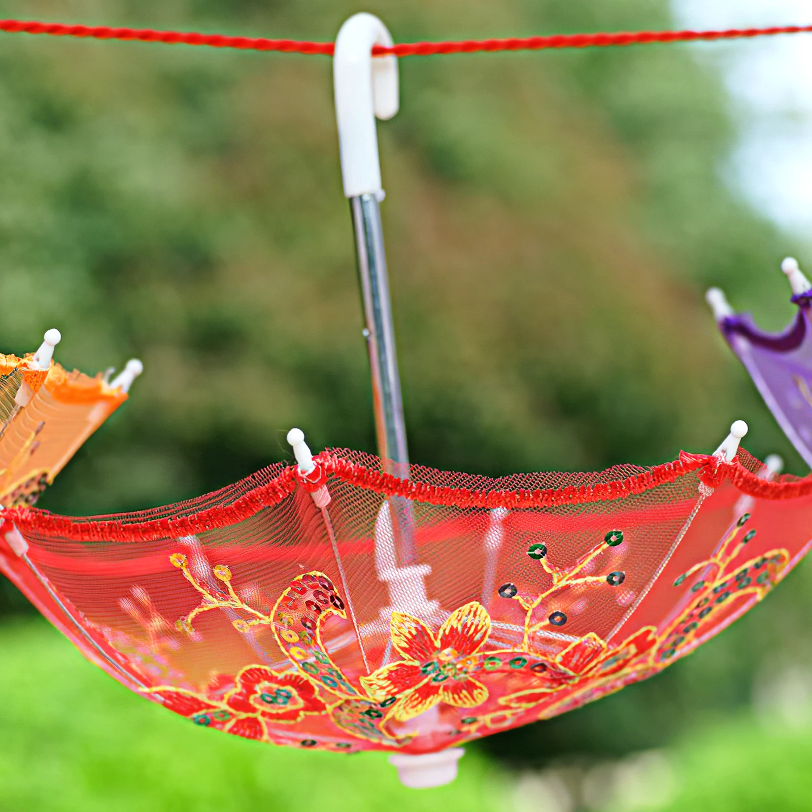 

6 pcs Mini Decorative Umbrella 28x22cm Lace Parasol Red Pink Green Blue Purple Orange Small Umbrella for Decor Photo Wedding