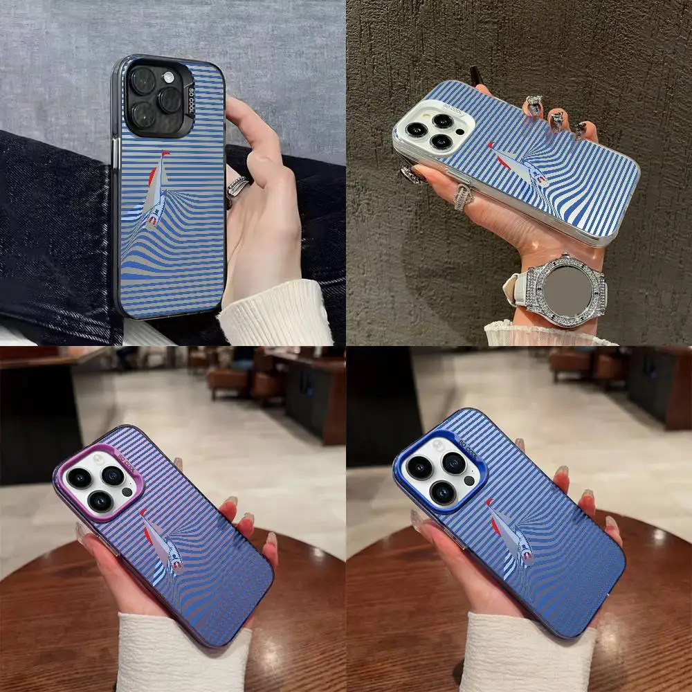 

Boat Sailboat Blue Sea Stripe Navigation Phone Case For iPhone 16,15,14,13,12,11,Mini,Pro,E,SE4,XS,MAX Colorful IMD Box