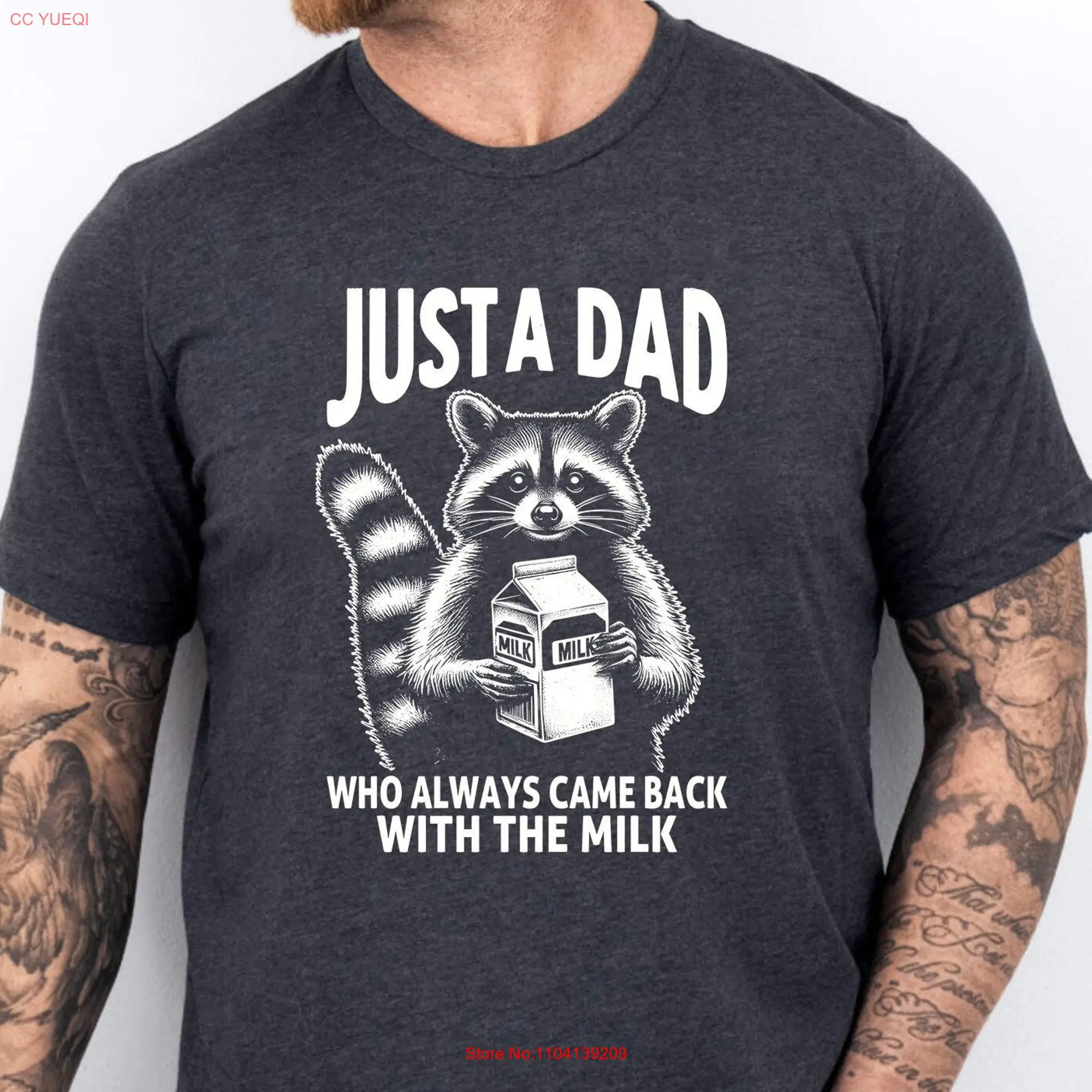 Just A Dad Who Came Back With The Milk Father's Day Raccoon T Shirt Dark Humor Minimalist Funny Vintage Unhinged Animal