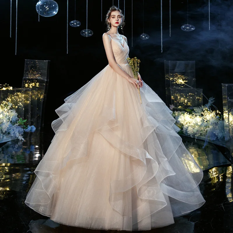 Main Bridal Graceful Tube Top SlingVCollar Mori Dreamlike Super Fairy Floor-Length Light Wedding Dress