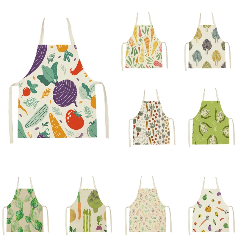 Women Men Vegetable Series Kitchen Aprons Carrot Pumpkin Print Sleeveless Aprons Dinner Party Cooking Adult Child Baking Apron