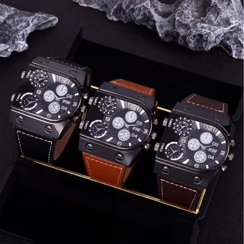 Fashion Decorative Five Eyes Big Dial Men's Quartz Watch Casual Multiple Time Zones Large Dial Male Summer Sports Wristwatch New
