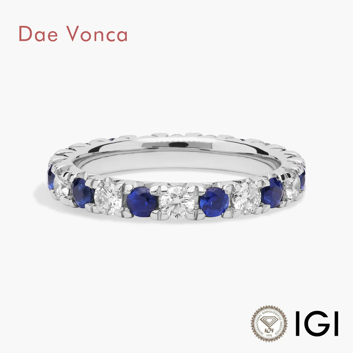 

French Pavé Sapphire Eternity Ring 14/18K White Gold Stackable Sapphire Diamond Engagement Ring Fine Jewelry Lab Diamond Band